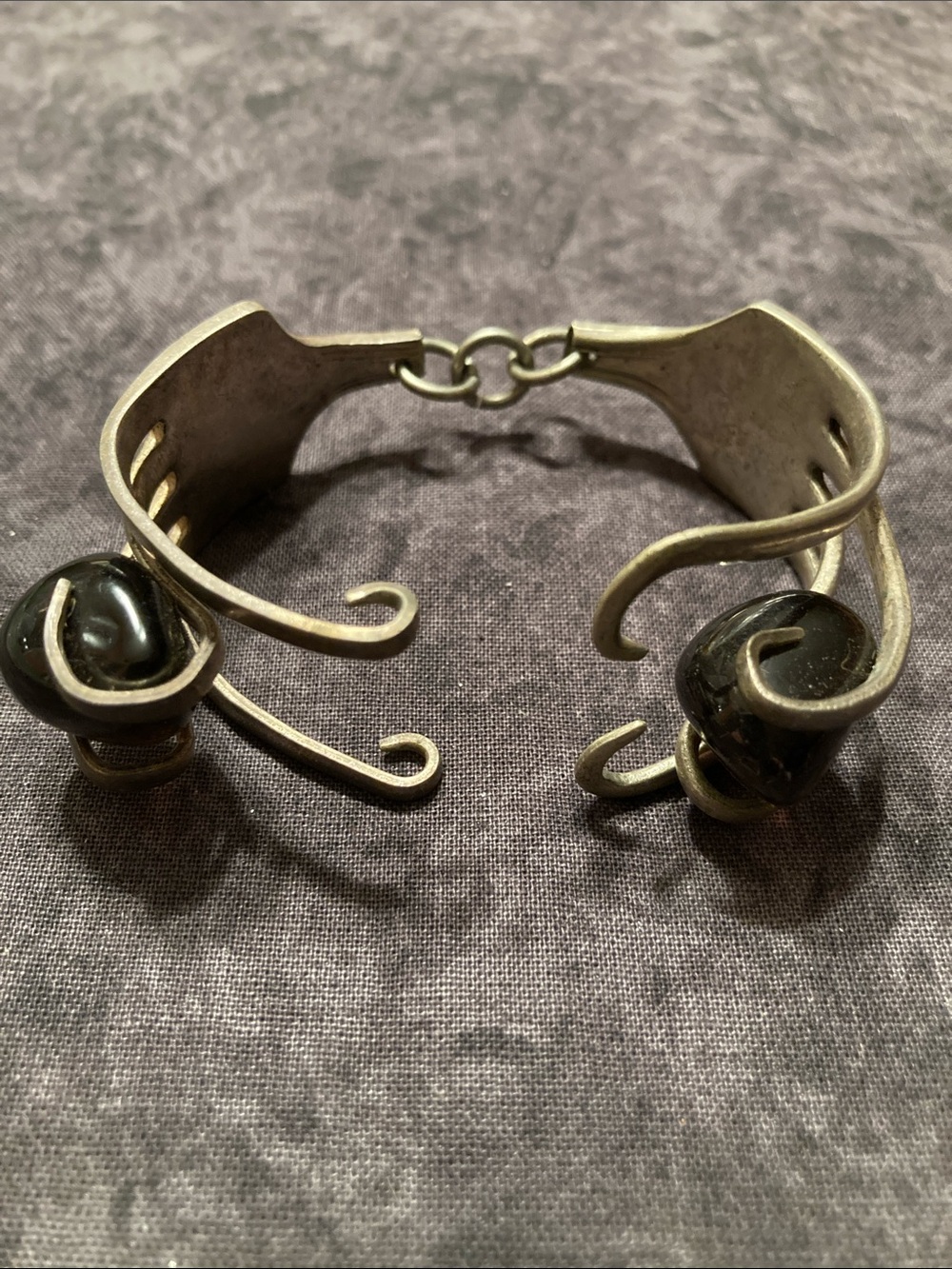 Double Cabochon Black Stone Flatware Bracelet
